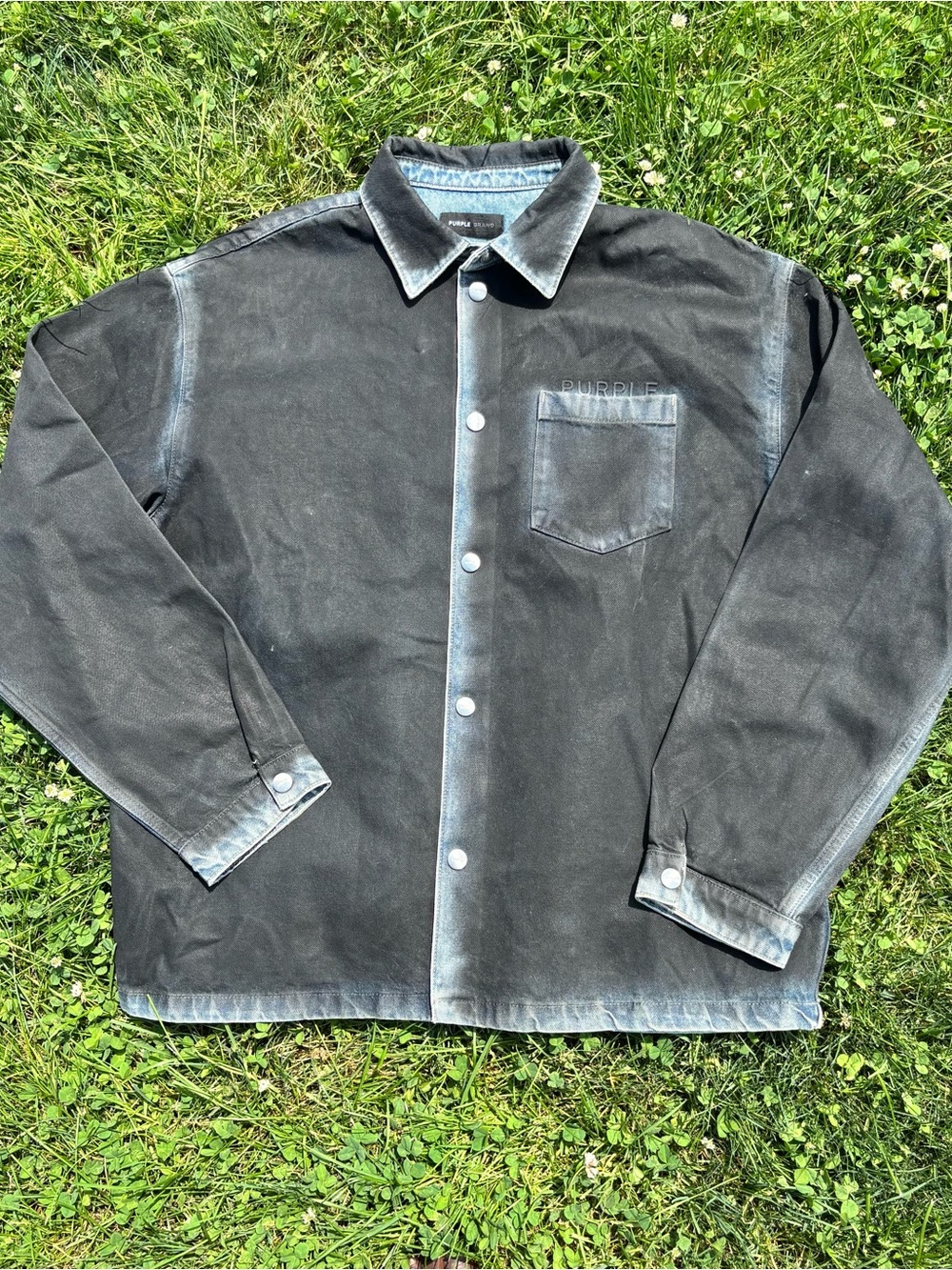 Purple Brand Denim Jacket Black Washed Snap-Front Shirt Jacket